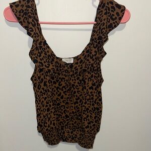 Sienna Sky Leopard Print Ruffle Strap Cami - Brown & Black